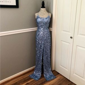 NEW PRIMAVERA COUTURE SZ 00 BRIGHT BLUE SEQUIN TIE BACK JUMPSUIT